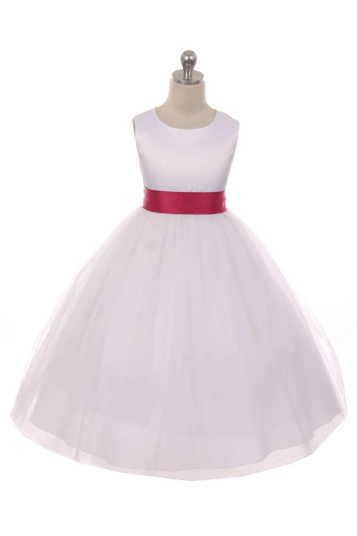 Ivory Satin Sash & Bow Girls Dress