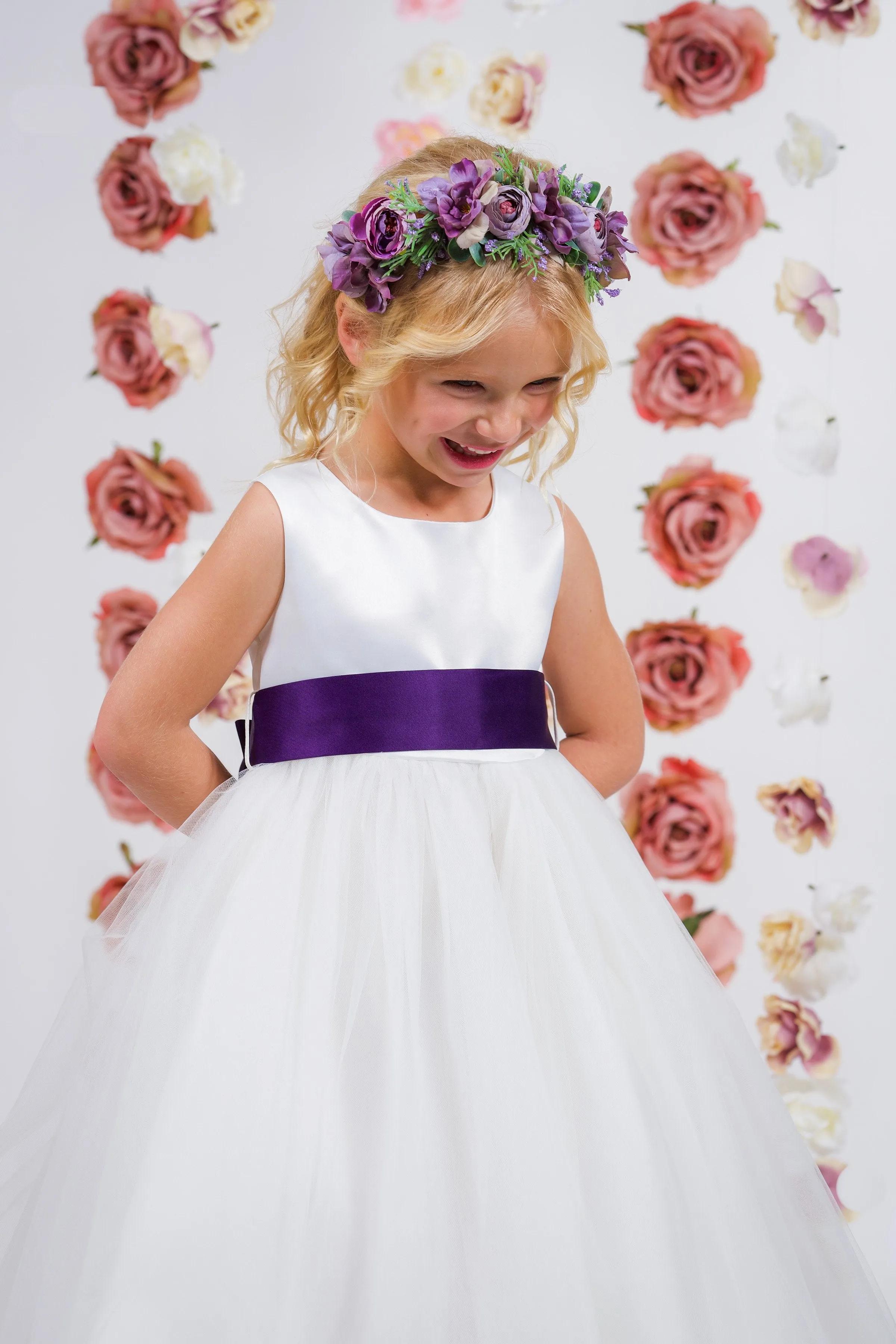 Ivory Satin Sash & Bow Girls Dress