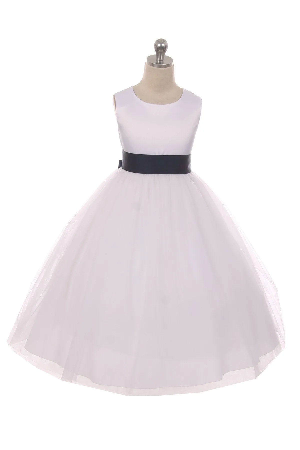 Ivory Satin Sash & Bow Girls Dress