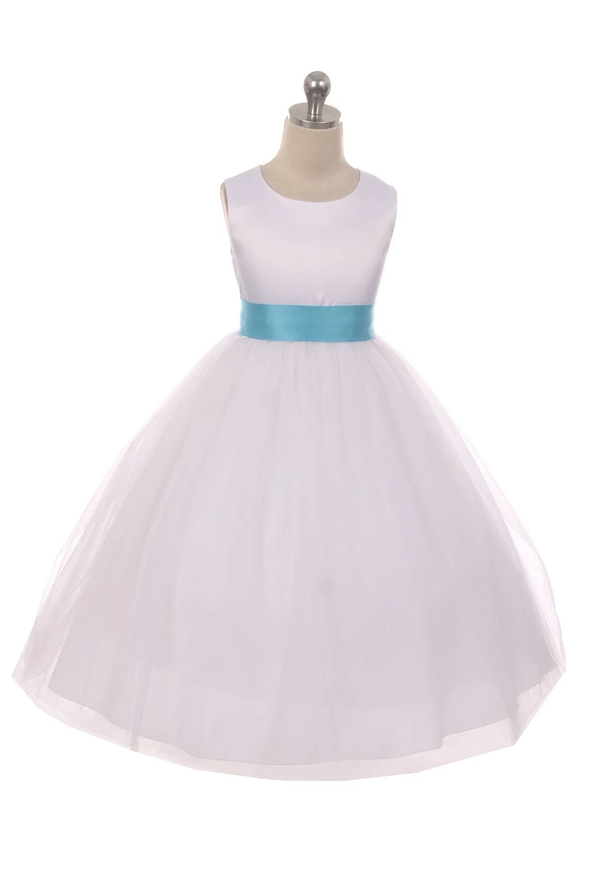 Ivory Satin Sash & Bow Girls Dress