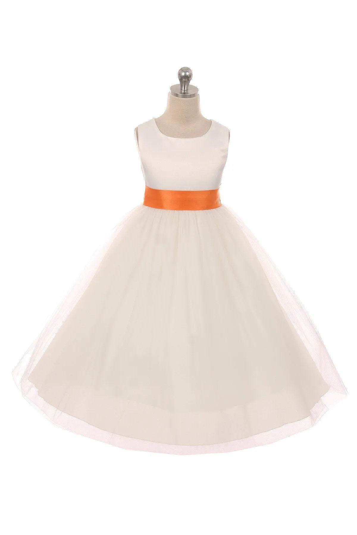 Ivory Satin Sash & Bow Girls Dress