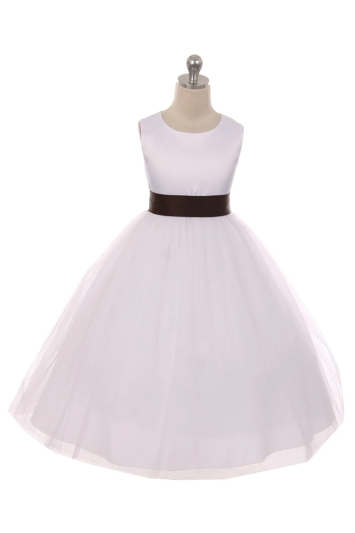 Ivory Satin Sash & Bow Girls Dress