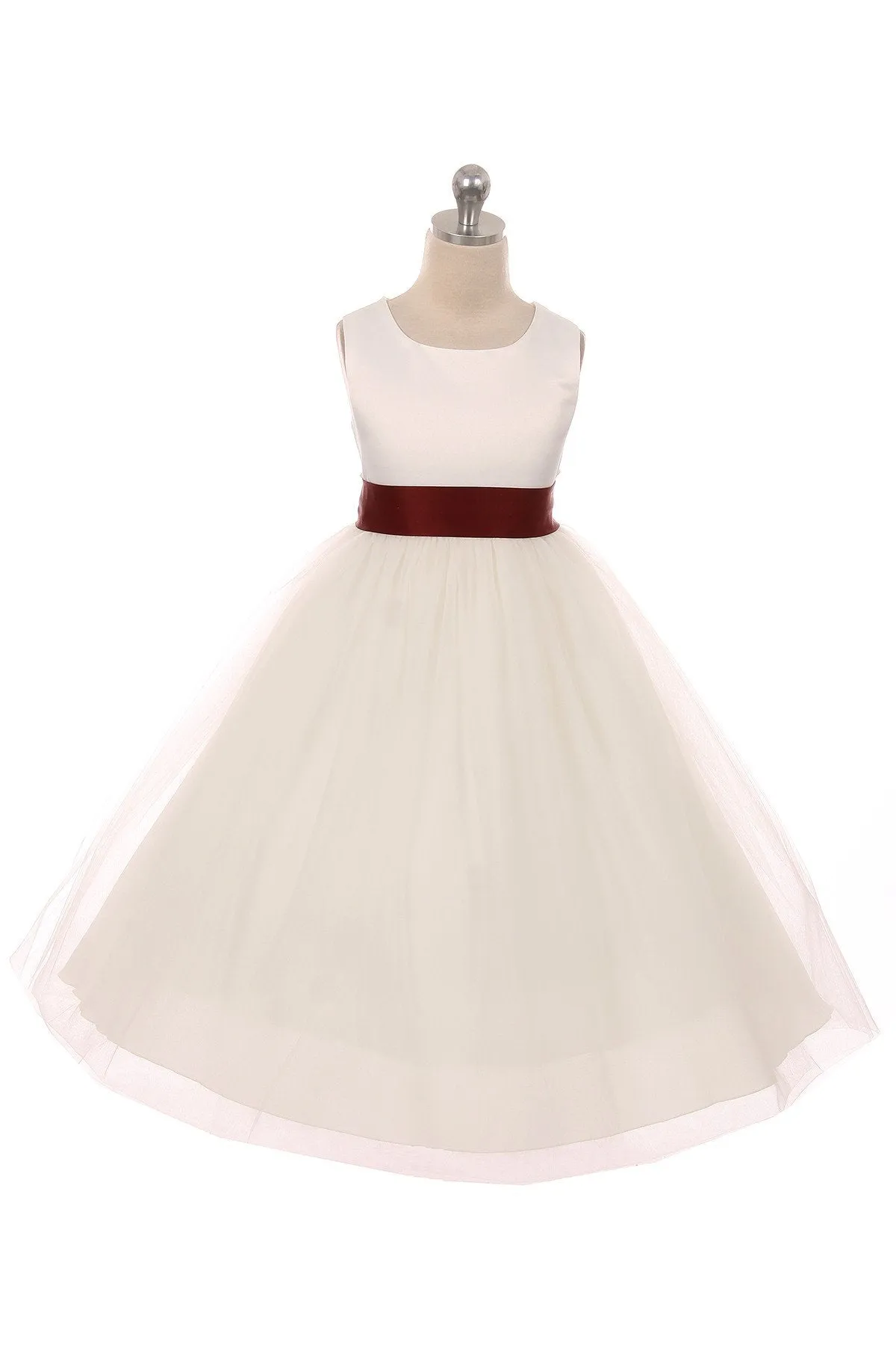 Ivory Satin Sash & Bow Girls Dress