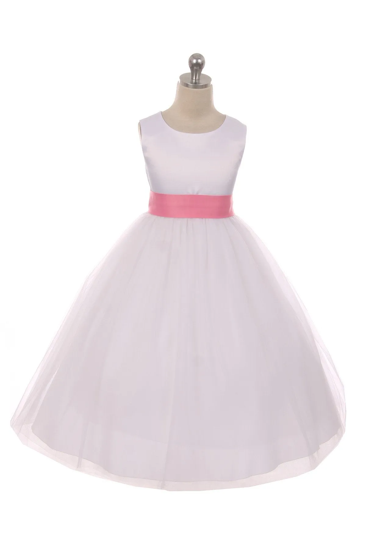 Ivory Satin Sash & Bow Girls Dress