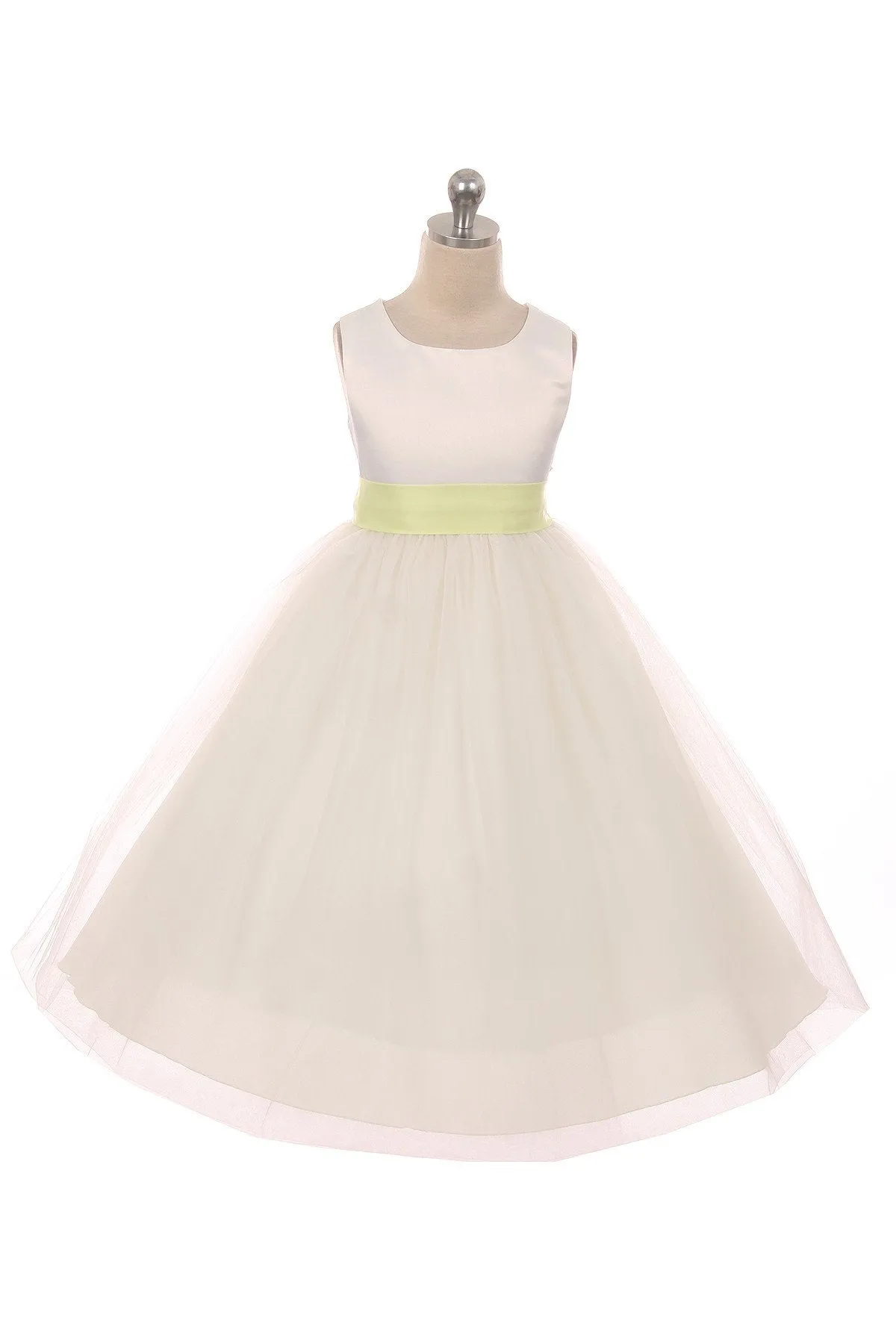 Ivory Satin Sash & Bow Girls Dress