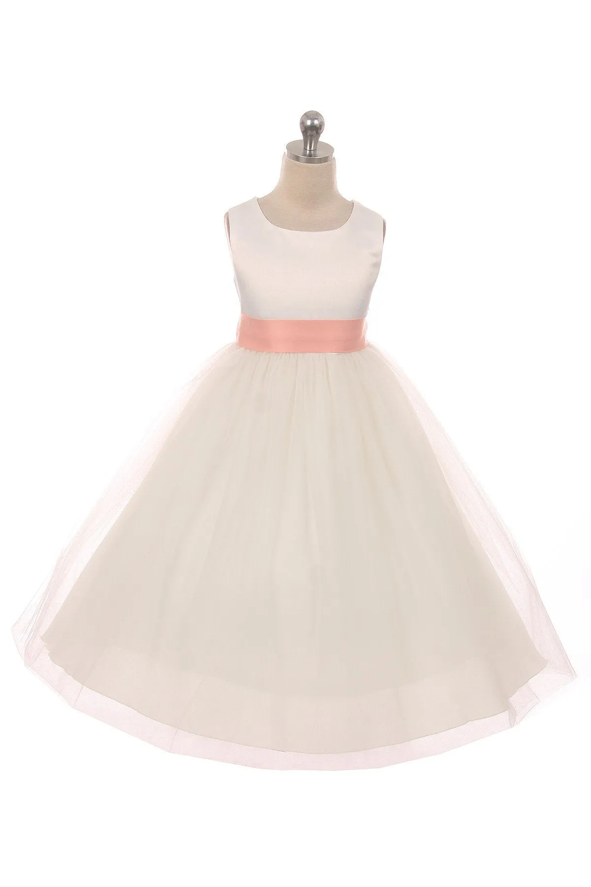 Ivory Satin Sash & Bow Girls Dress