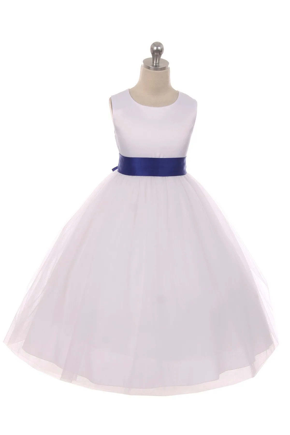 Ivory Satin Sash & Bow Girls Dress