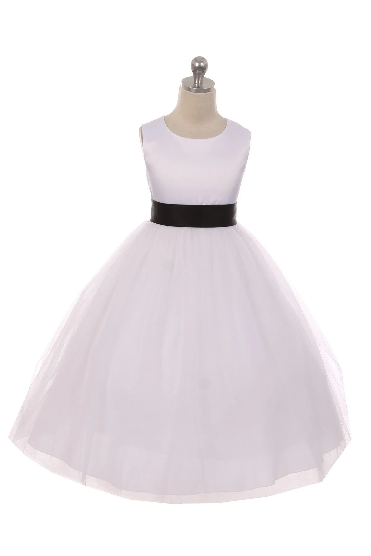 Ivory Satin Sash & Bow Girls Dress