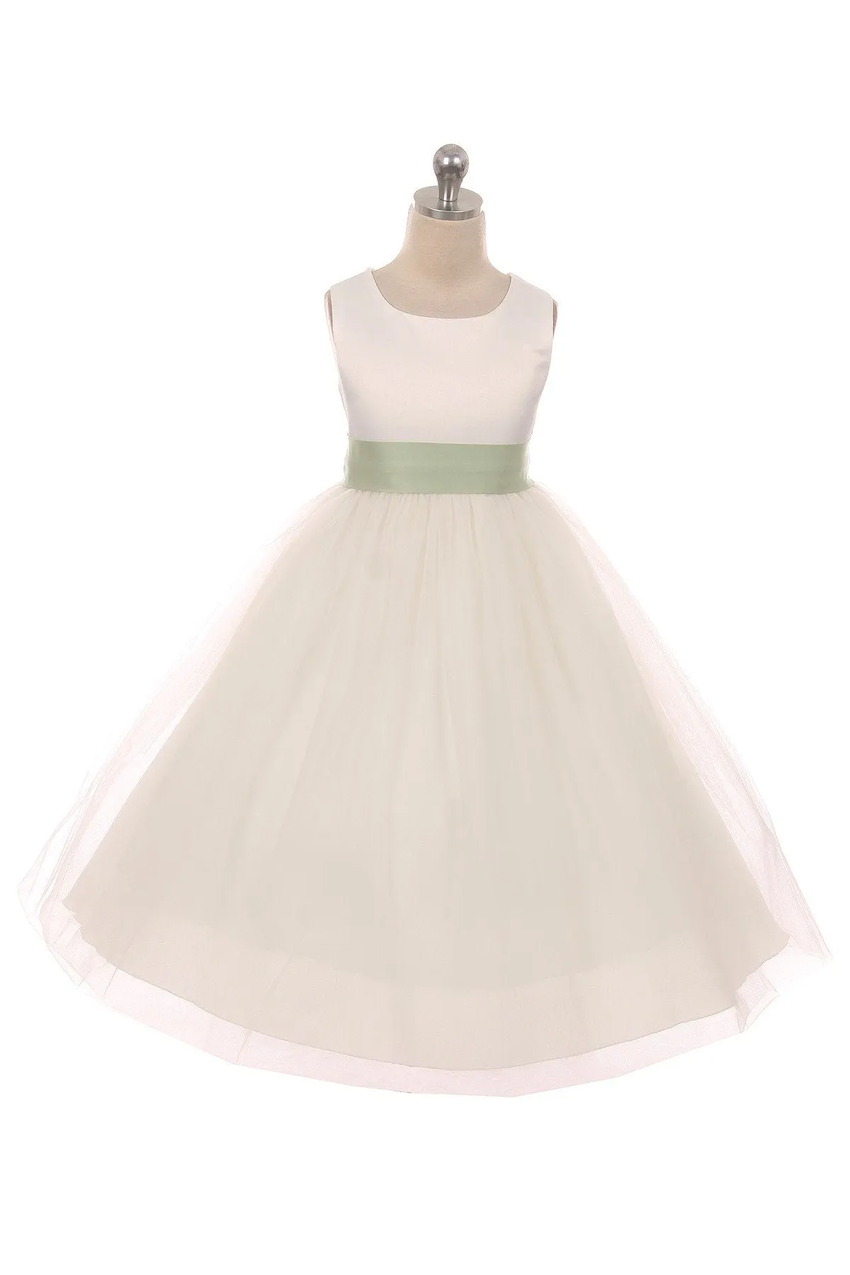 Ivory Satin Sash & Bow Girls Dress