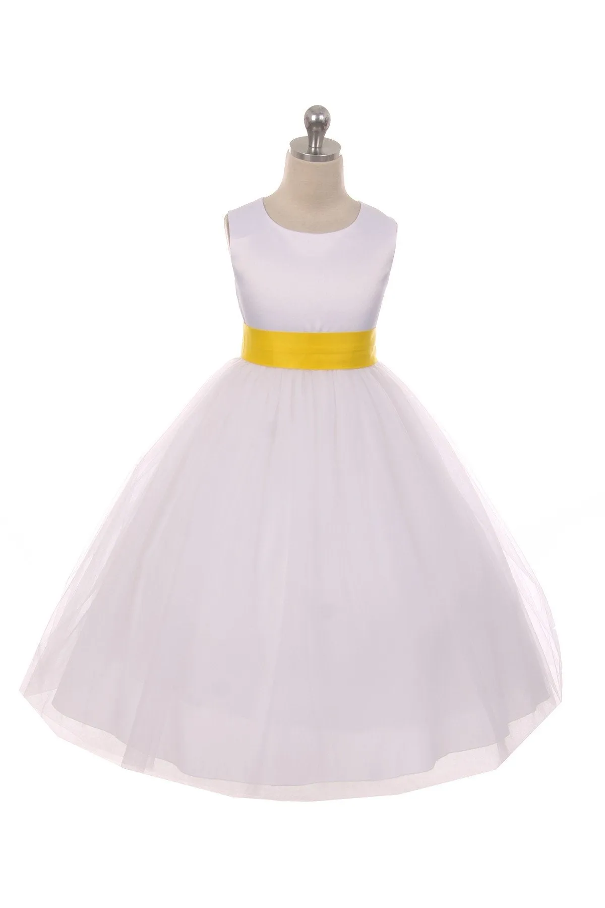 Ivory Satin Sash & Bow Girls Dress