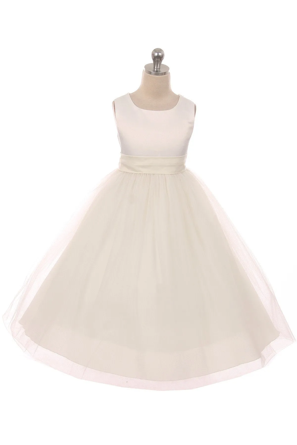 Ivory Satin Sash & Bow Girls Dress