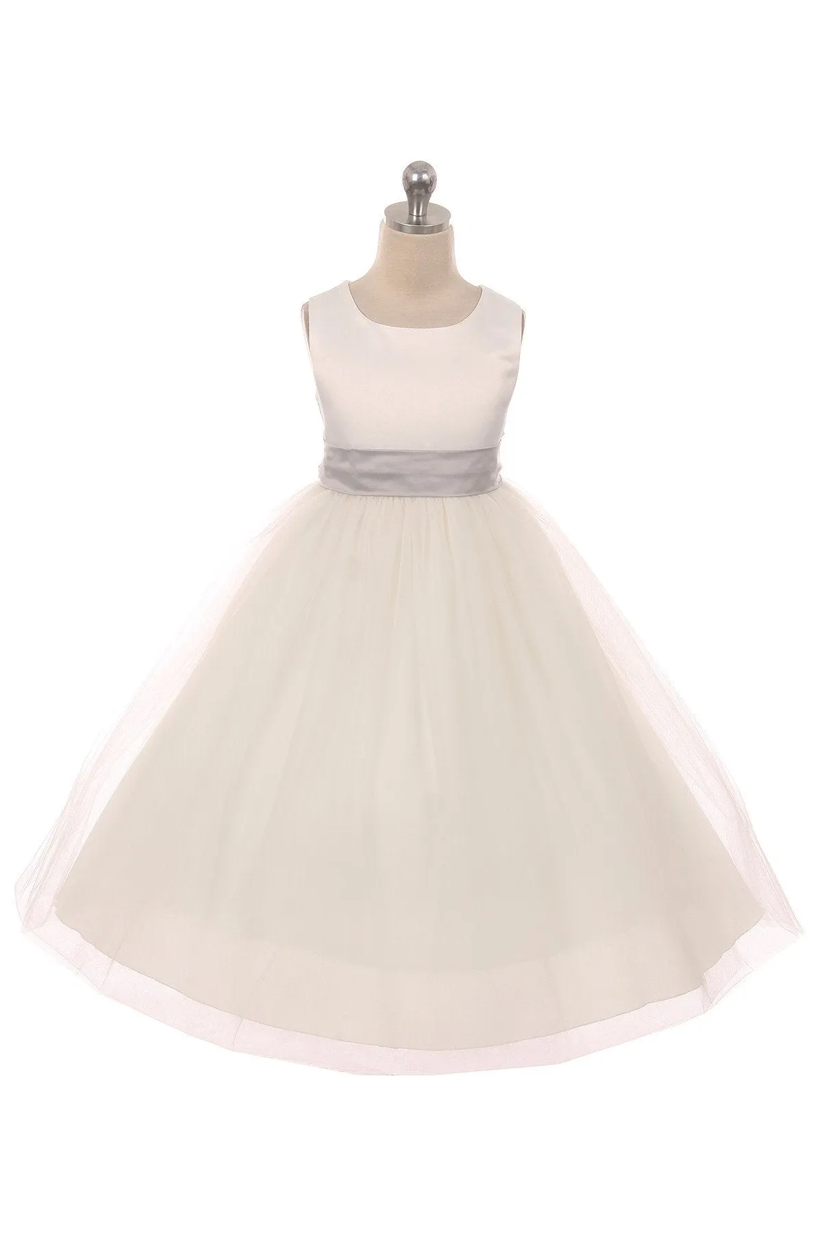 Ivory Satin Sash & Bow Girls Dress