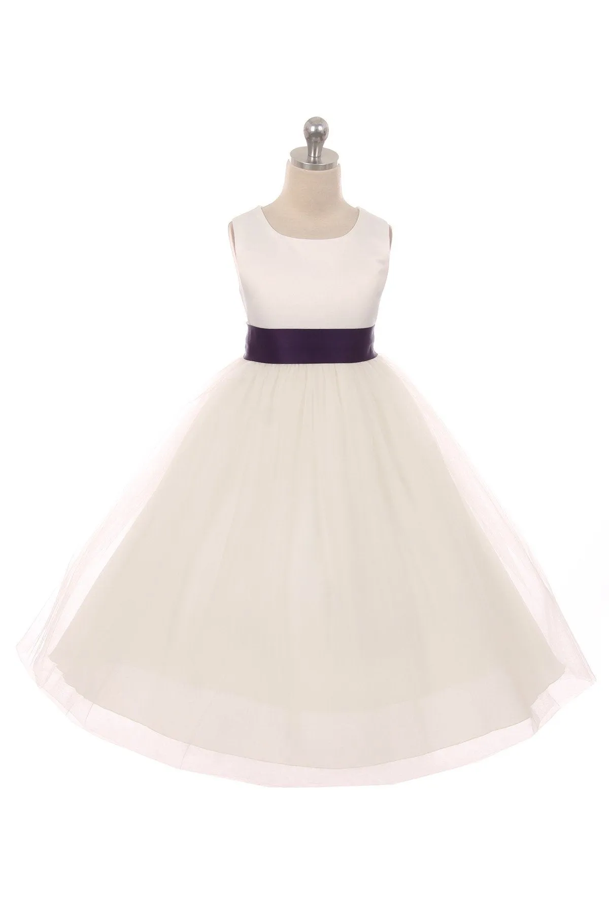 Ivory Satin Sash & Bow Girls Dress