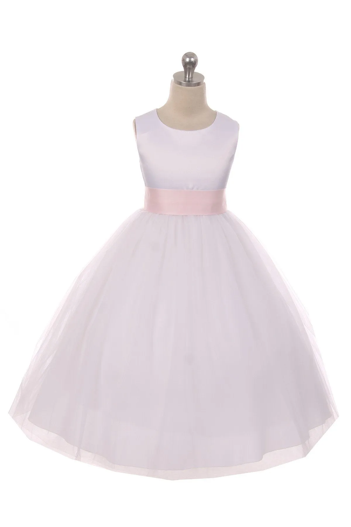 Ivory Satin Sash & Bow Girls Dress