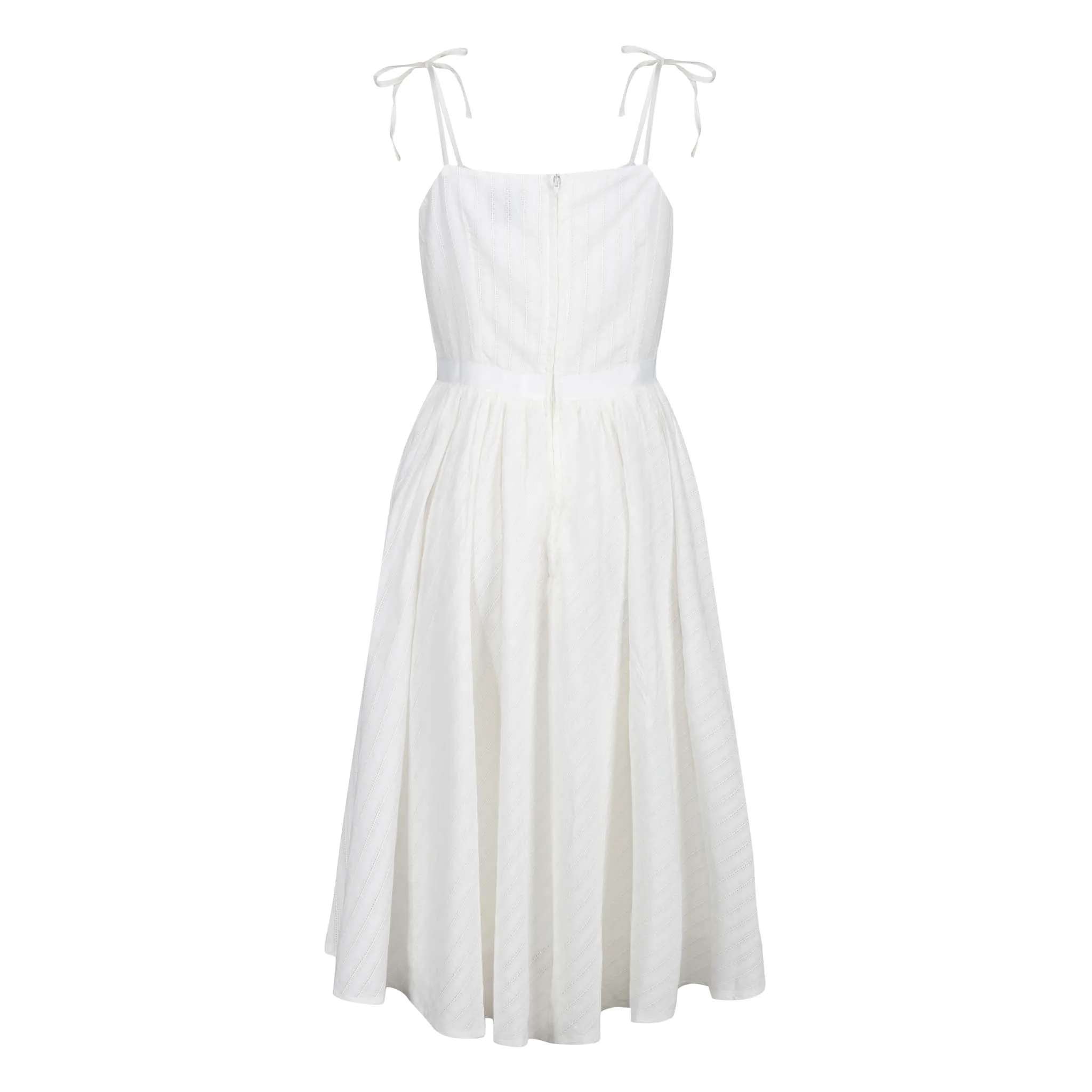 Ivory White Cotton Shoulder Strap Summer Swing Dress