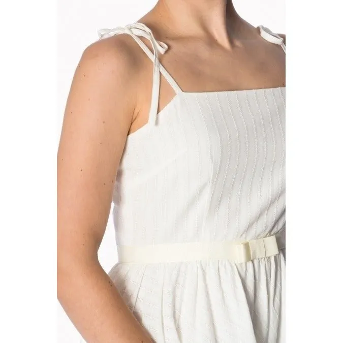 Ivory White Cotton Shoulder Strap Summer Swing Dress