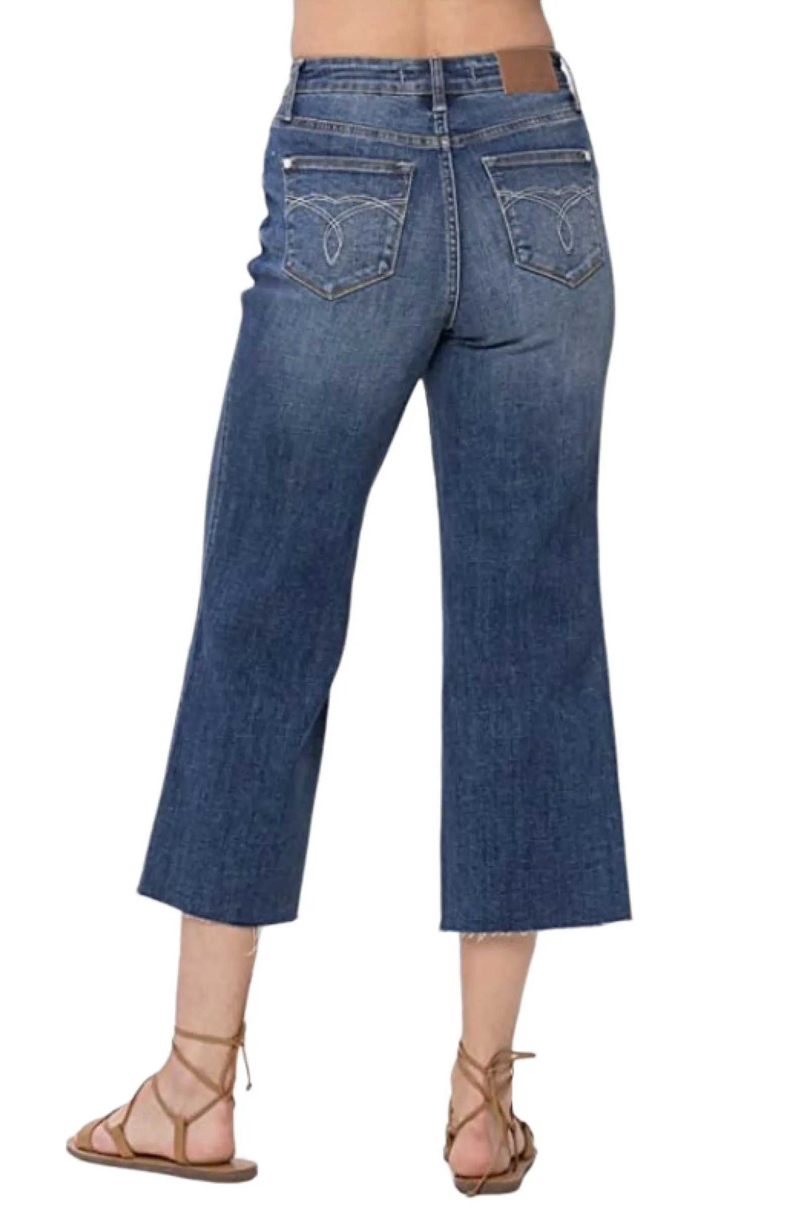 Judy Blue, High Waist Pocket Embroidery Crop Wide Leg Jeans