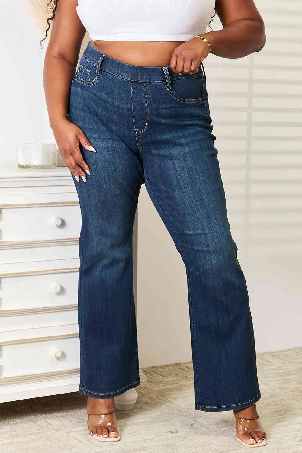 Judy Blue High Waist Vintage Pull On Slim Bootcut Jeans