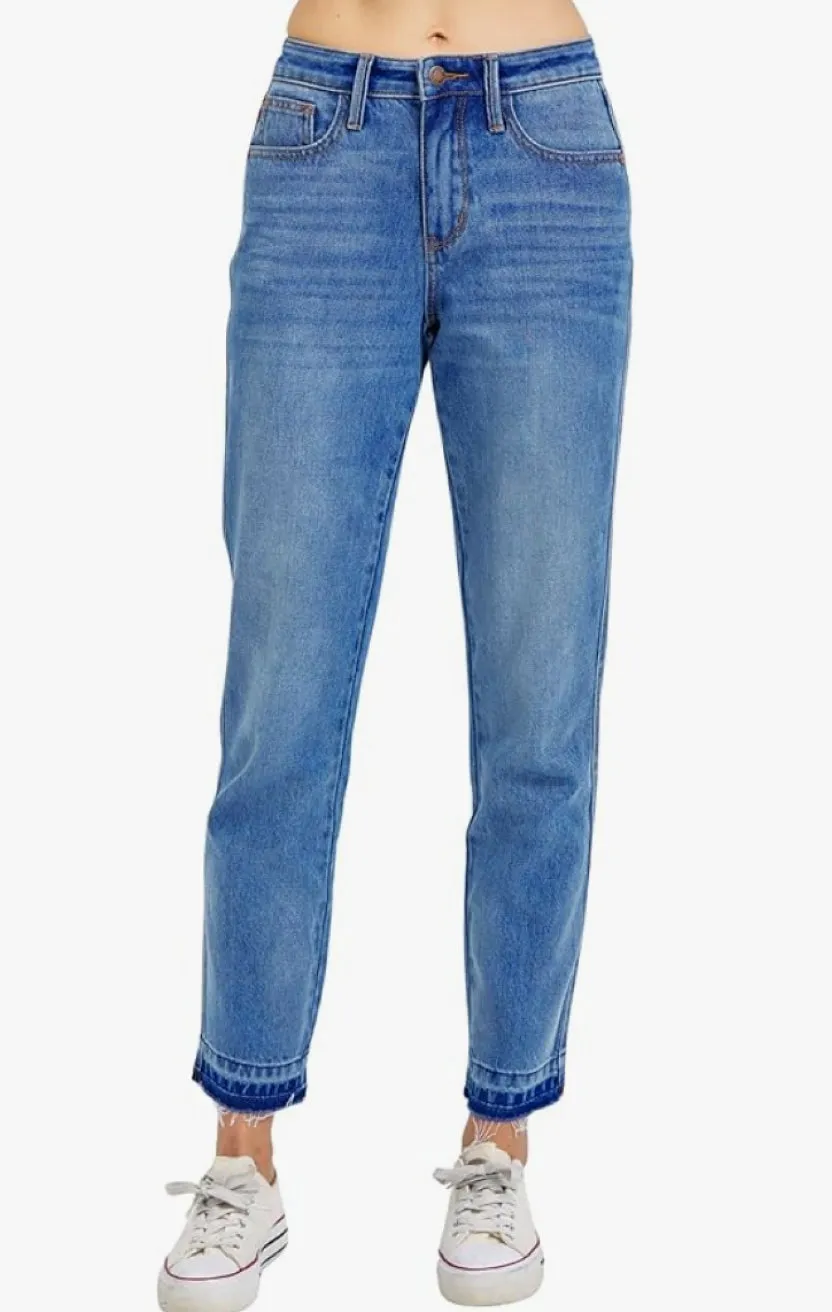 Judy Blue, Mid Rise Rigid Magic Release Hem Boyfriend Jeans