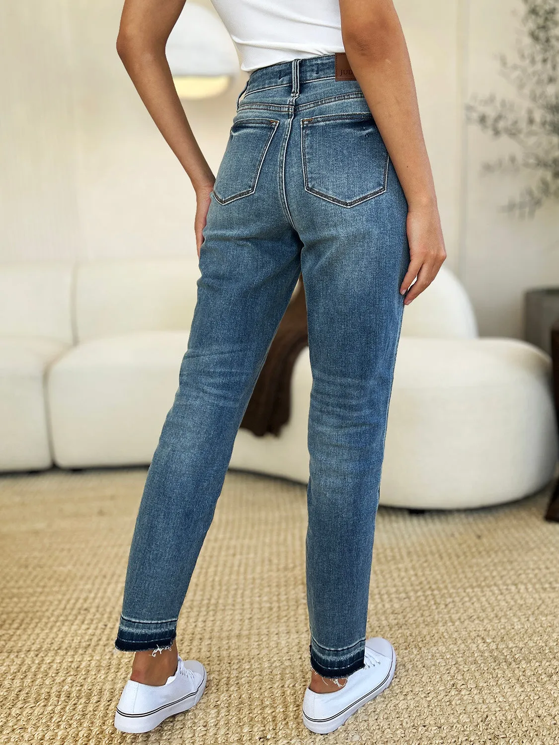 Judy Blue, Mid Rise Rigid Magic Release Hem Boyfriend Jeans