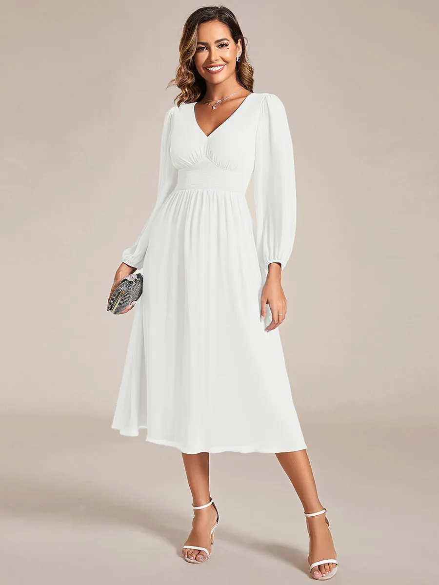 Knee Length Chiffon Wholesale Wedding Guest Dresses With Long Sleeves