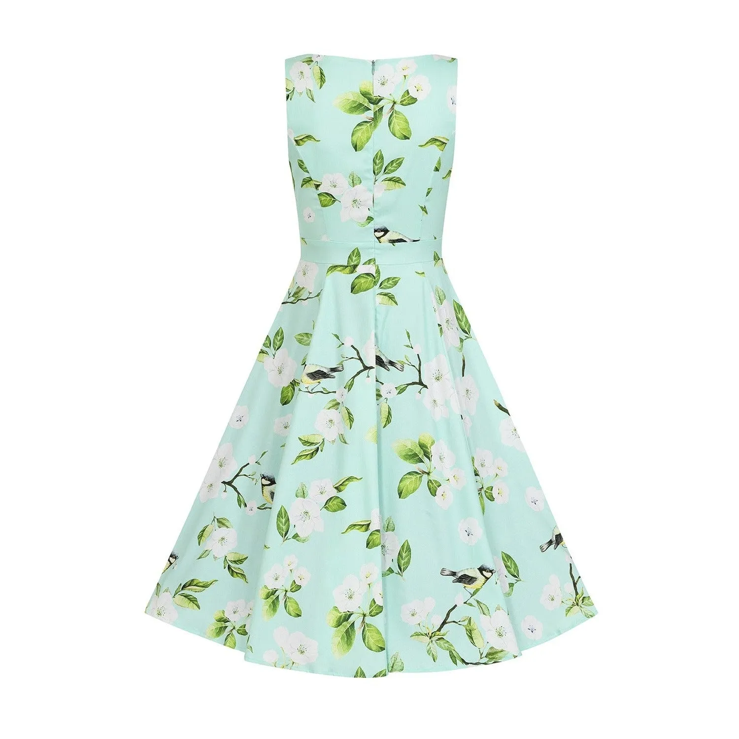 Light Mint Green Floral Print Sleeveless 50s Summer Swing Dress