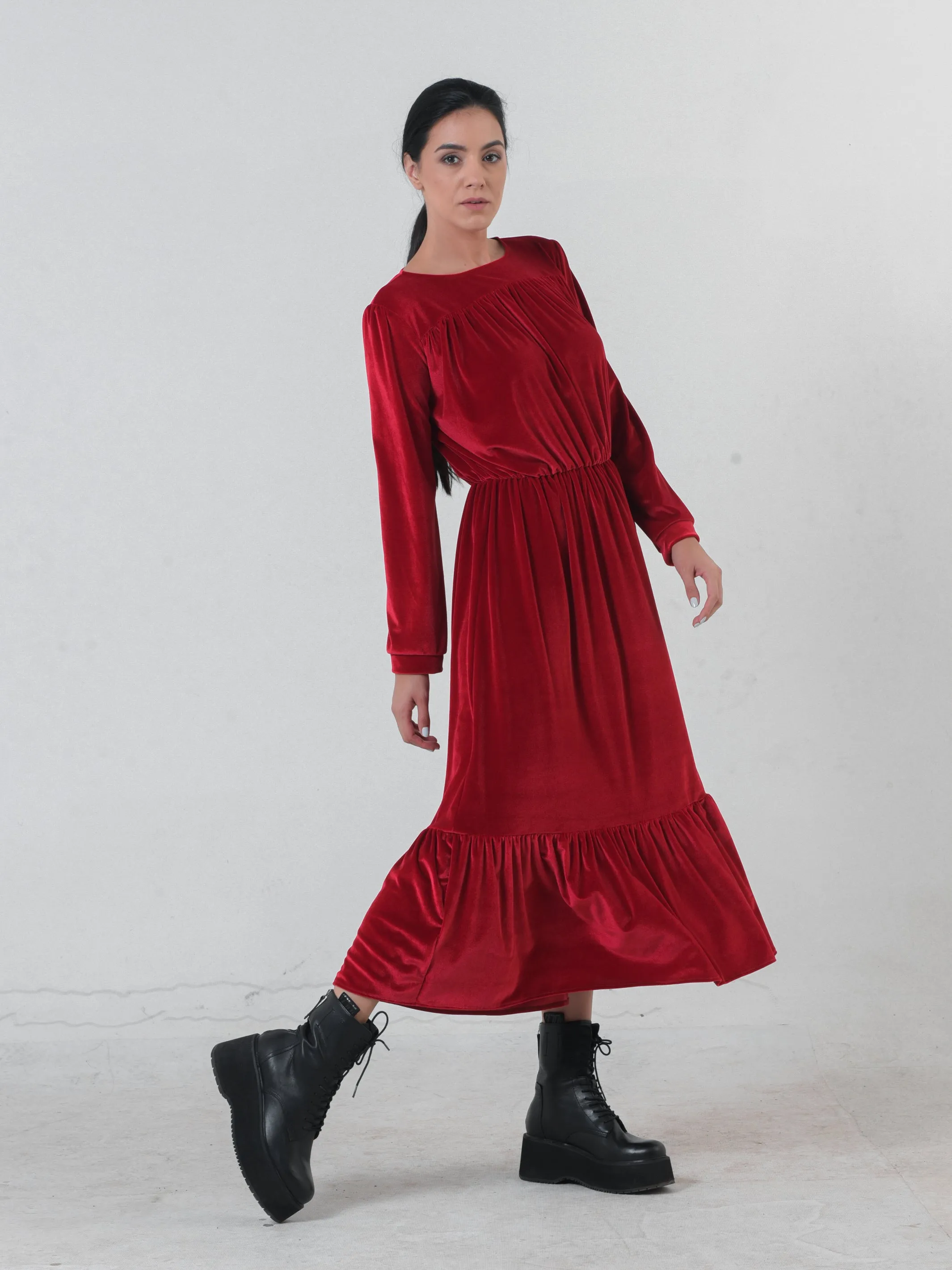 Long Velvet Dress In Red