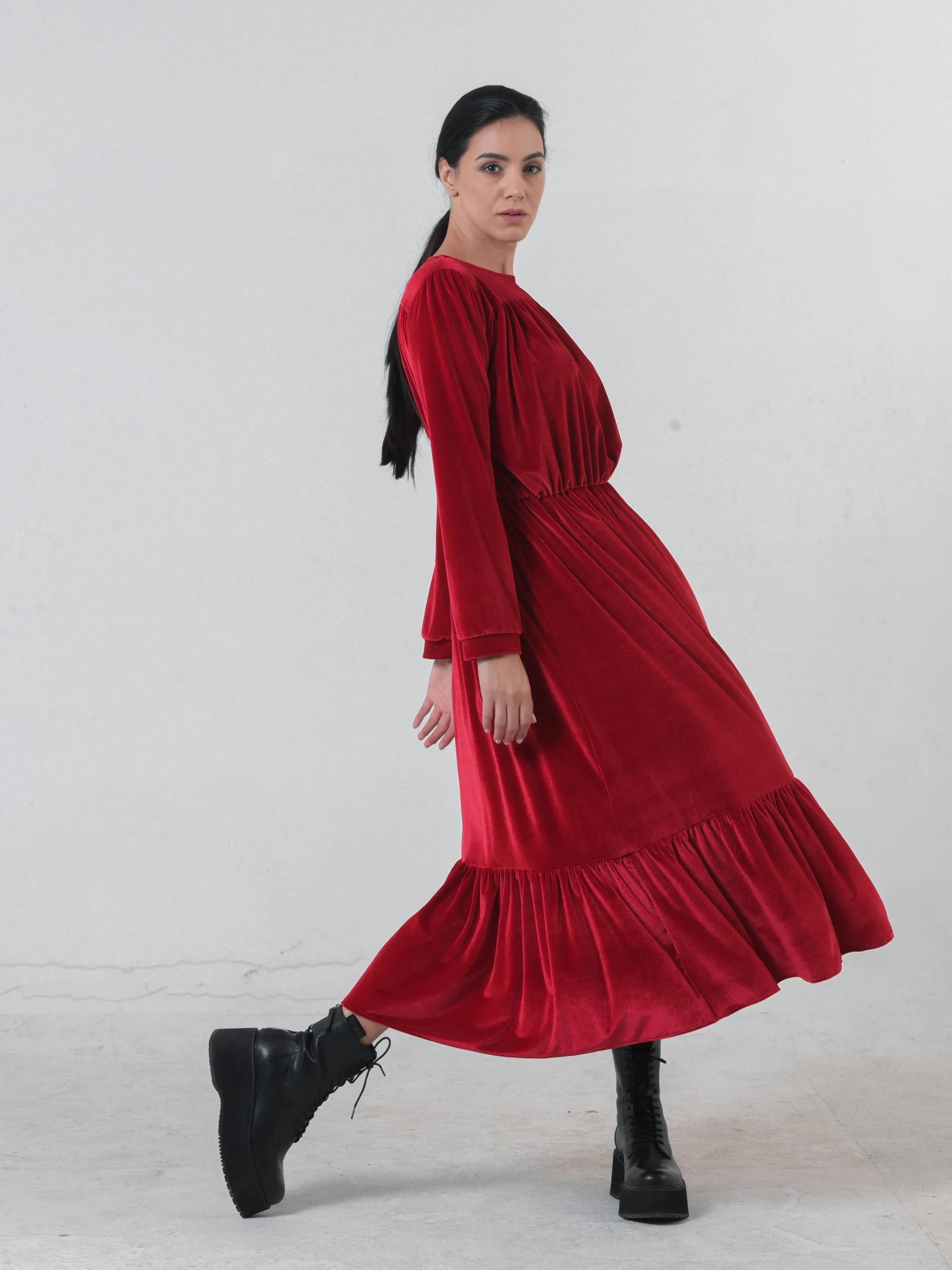 Long Velvet Dress In Red