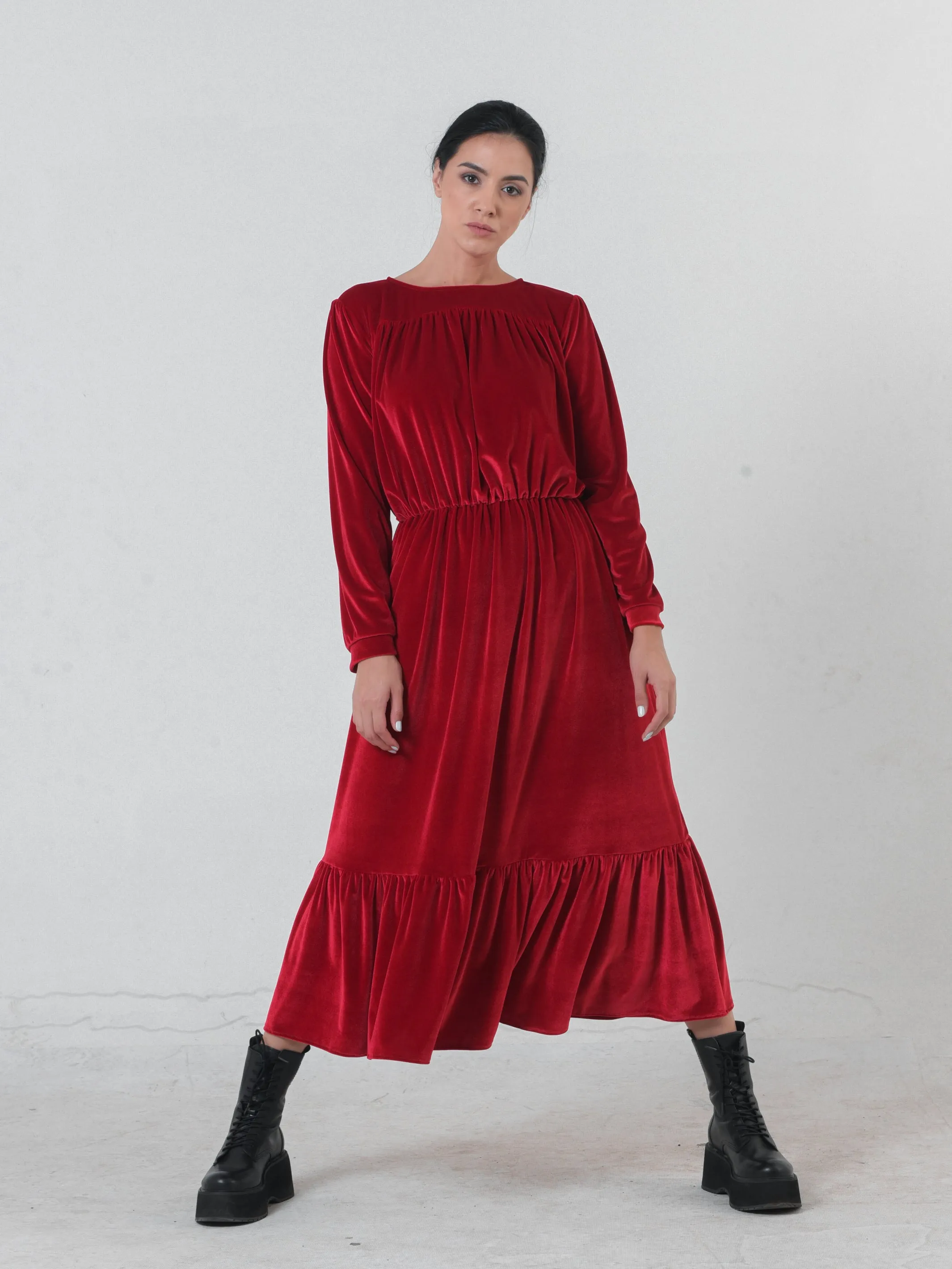 Long Velvet Dress In Red