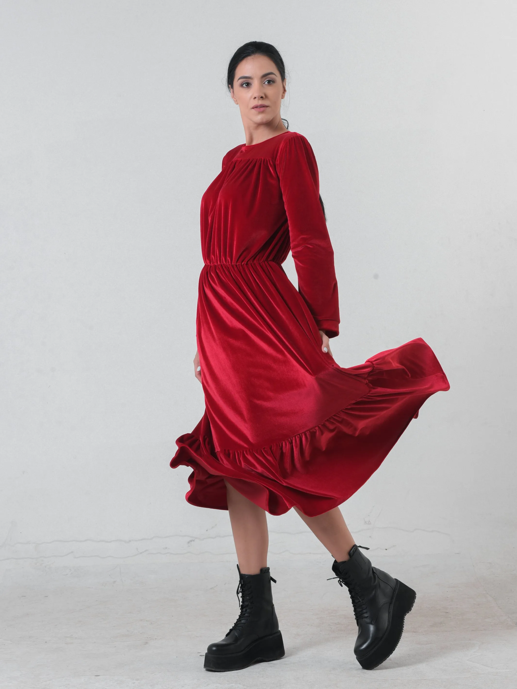 Long Velvet Dress In Red