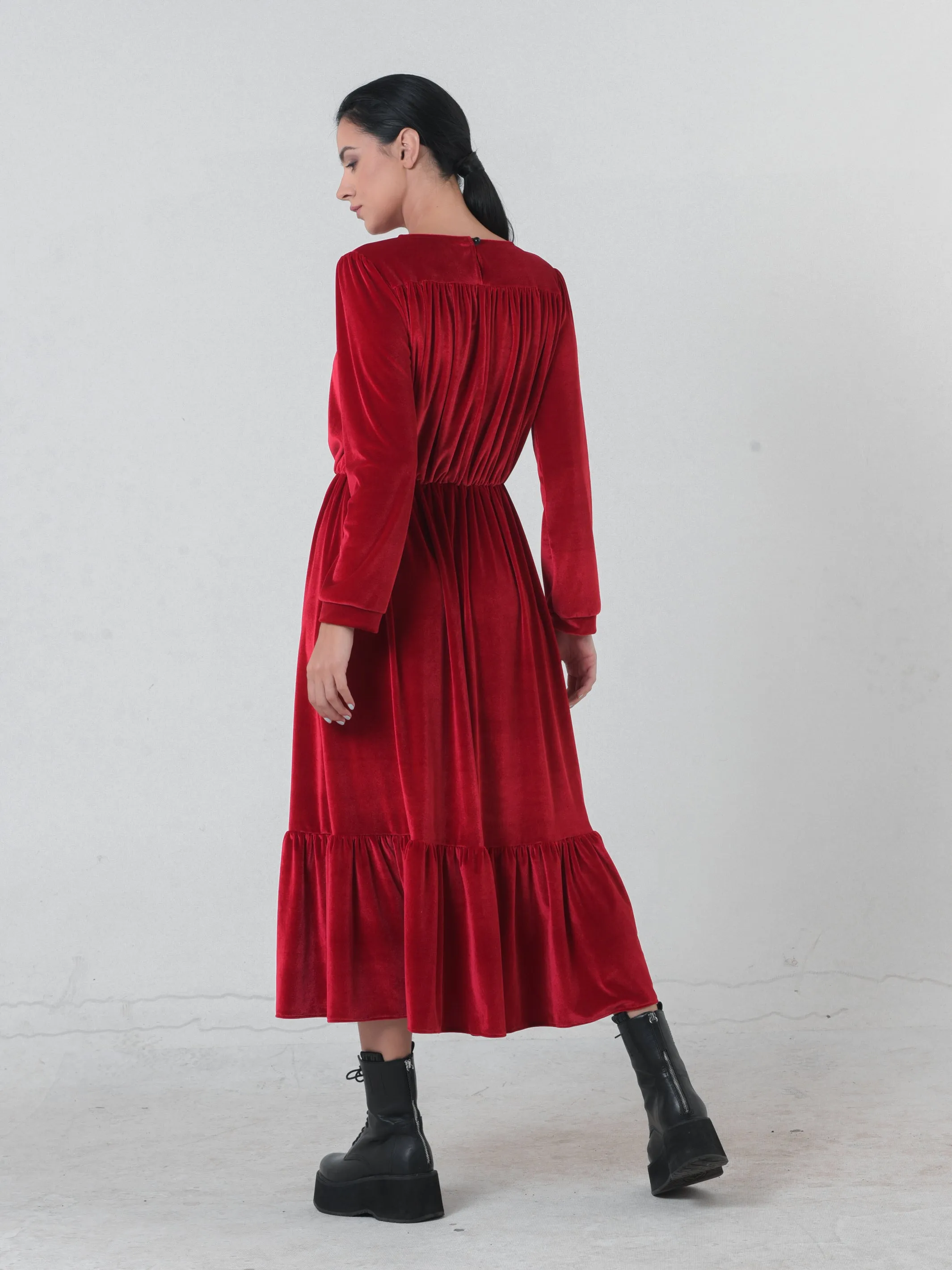 Long Velvet Dress In Red