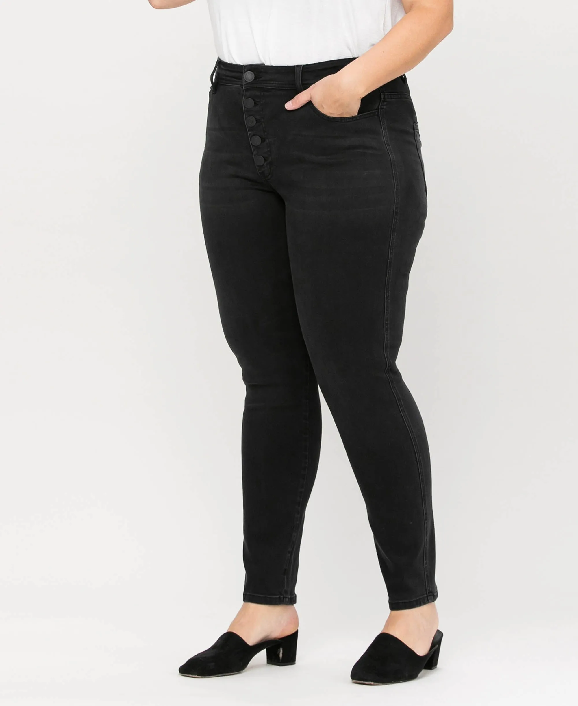 Love Bug - Plus High Rise Button Up Skinny Jeans