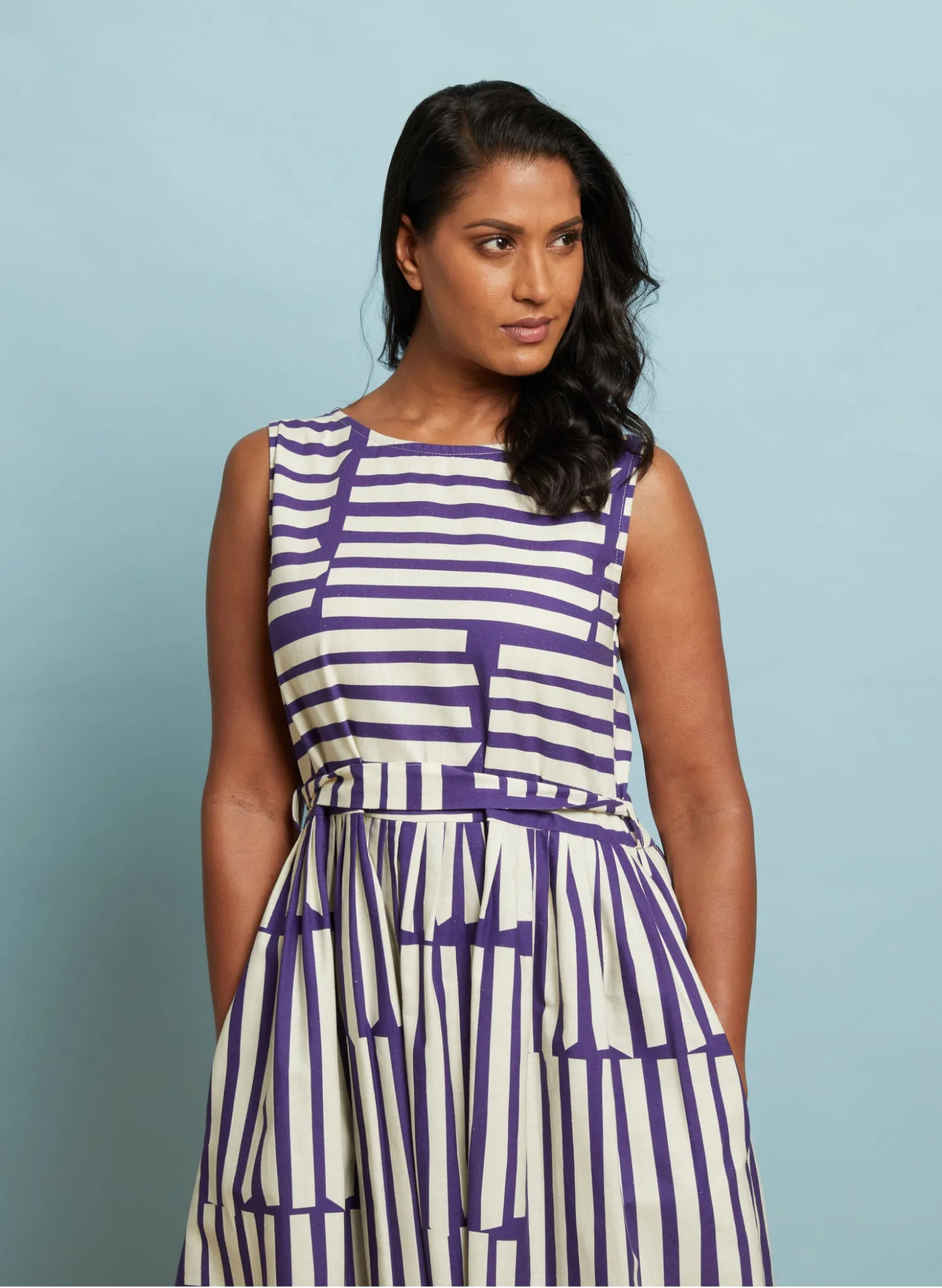 Mabel Dress - Navy Box Stripe