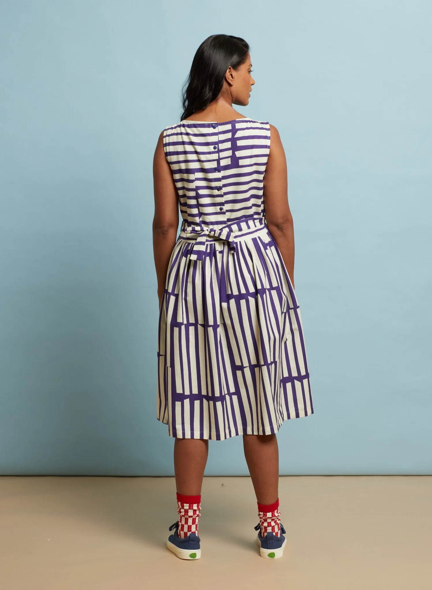 Mabel Dress - Navy Box Stripe