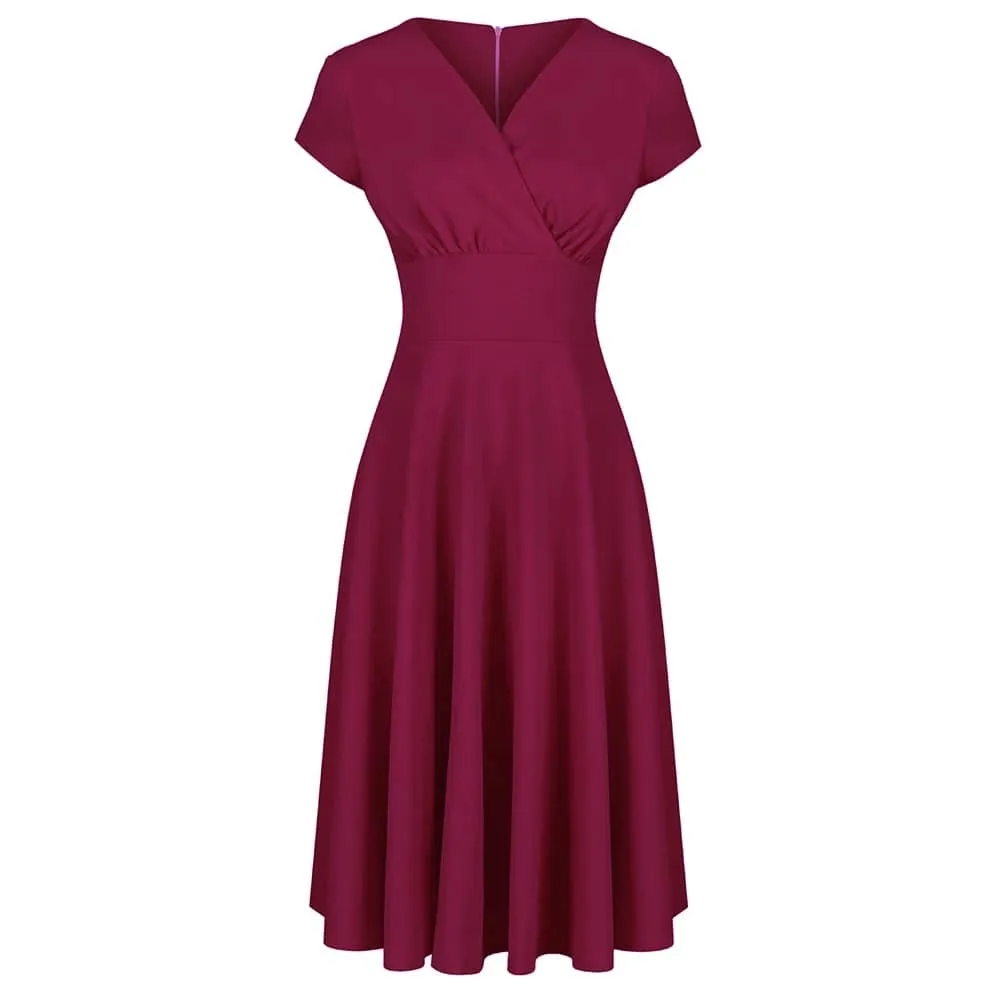 Magenta Vintage A Line Crossover Capped Sleeve Tea Swing Dress