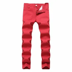 Man Jeans Color Denim Stretch Twill Skinny Slim Chino Pants For Men 2017 Autumn Casual Pants Men Sweat Pants Khaki Black Red WHT