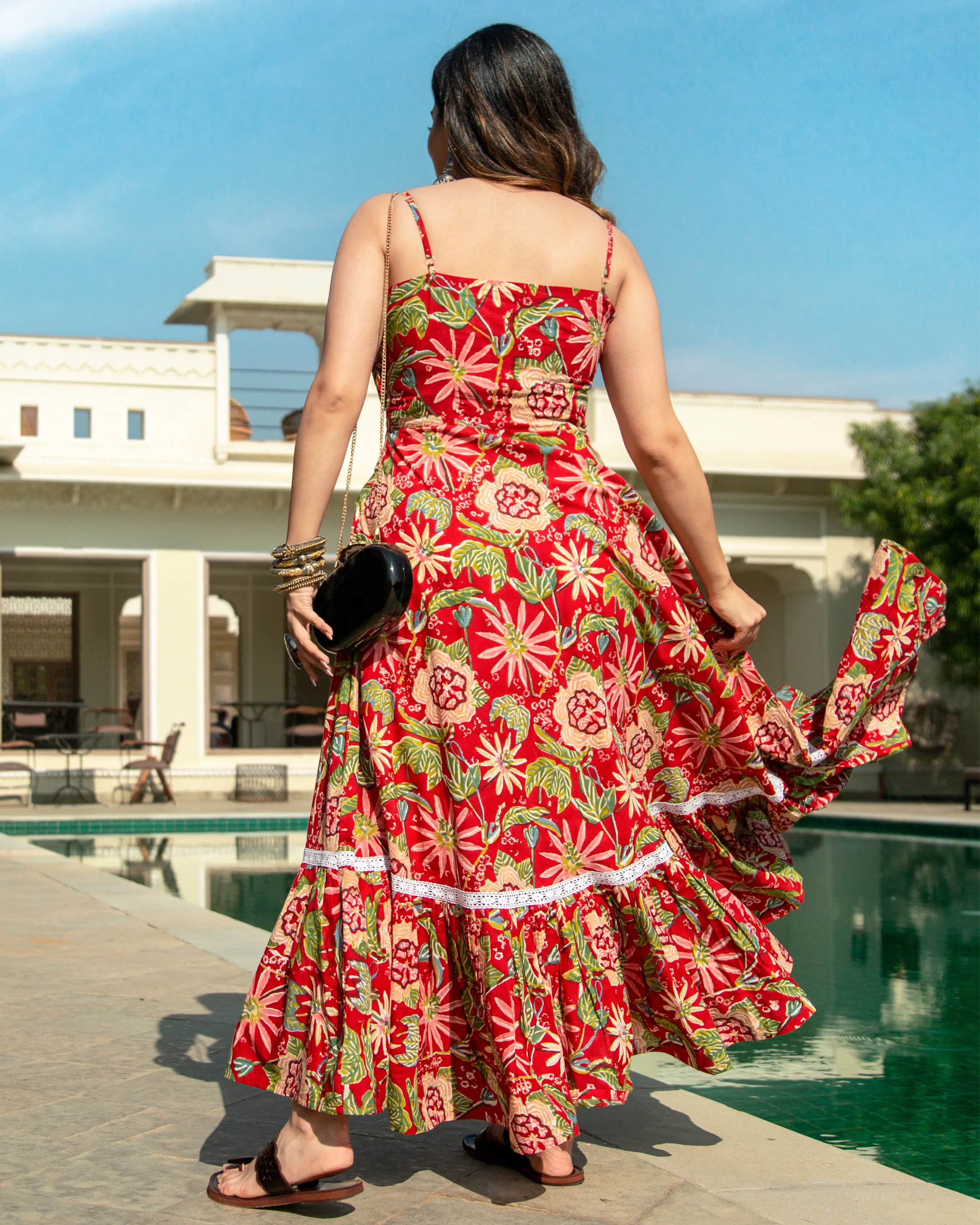 MAPLE RED HANDBLOCK COTTON DRESS