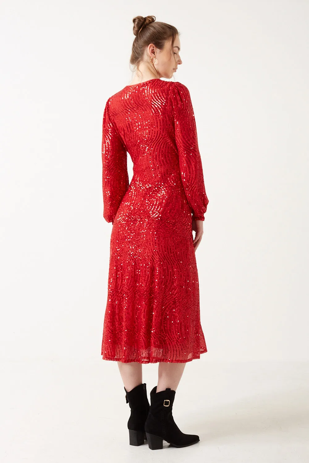 Marc Angelo Sequin Wrap Midi Dress