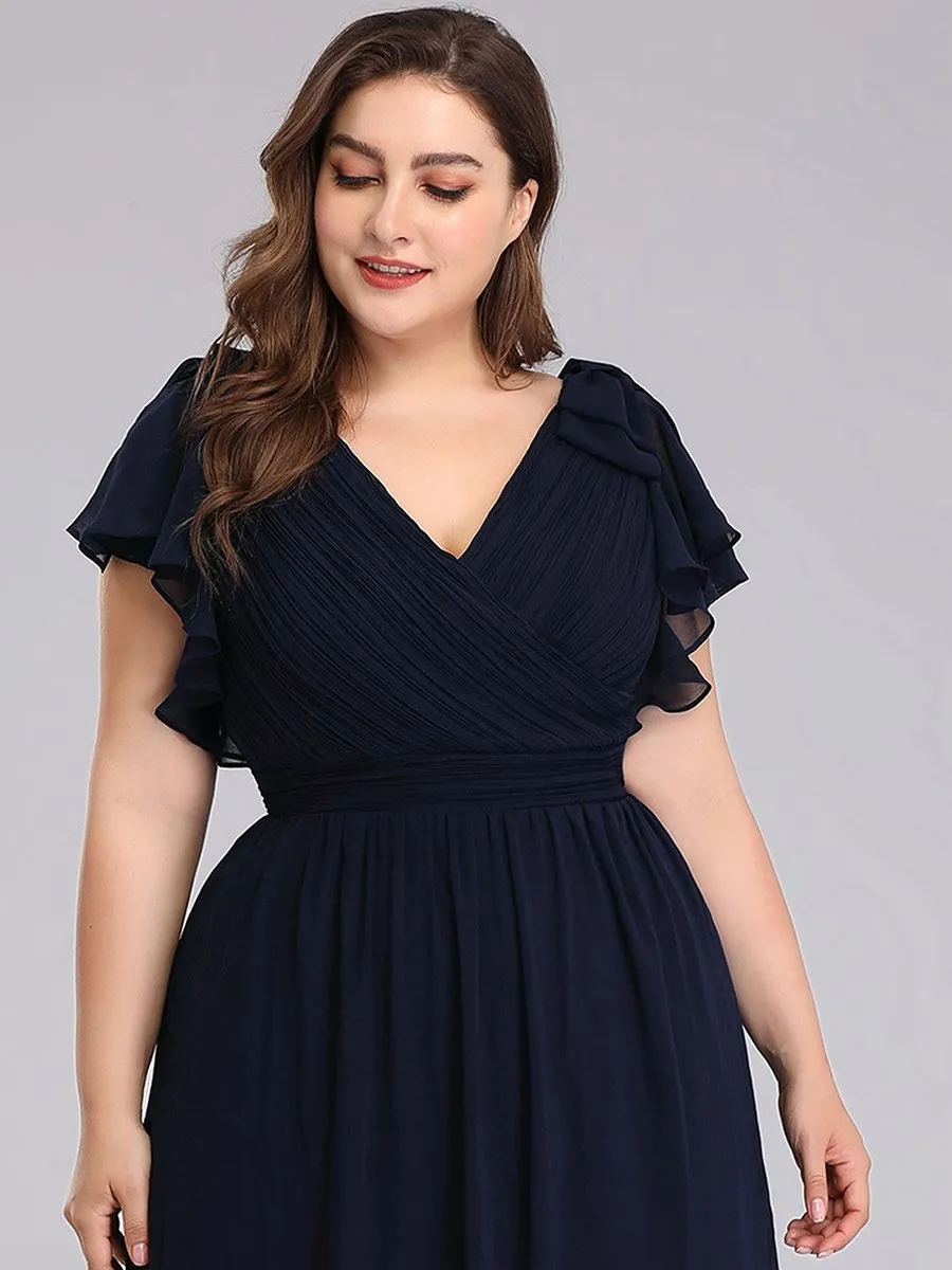 Maxi Long Chiffon Ruffles Sleeves Plus Size Wholesale Evening Dresses