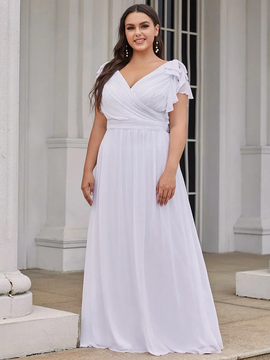 Maxi Long Chiffon Ruffles Sleeves Plus Size Wholesale Evening Dresses