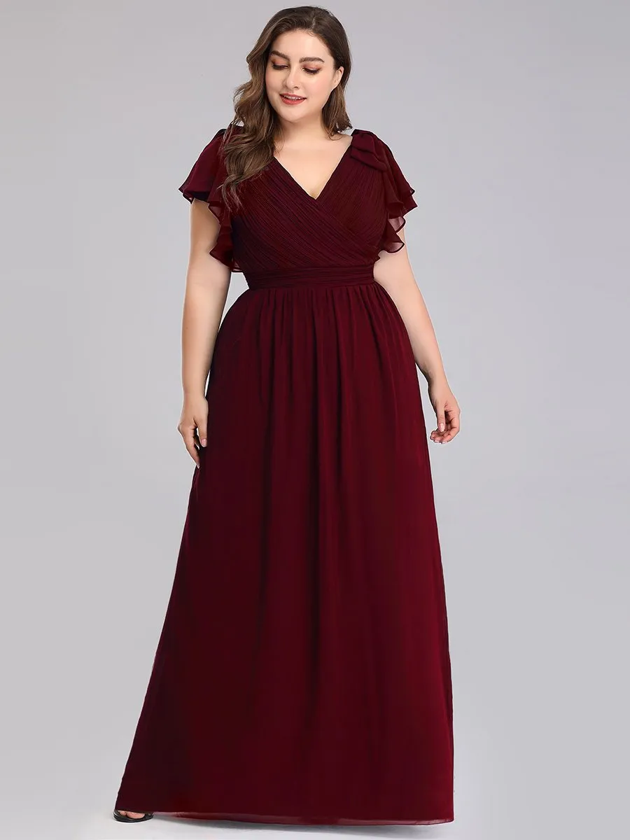 Maxi Long Chiffon Ruffles Sleeves Plus Size Wholesale Evening Dresses