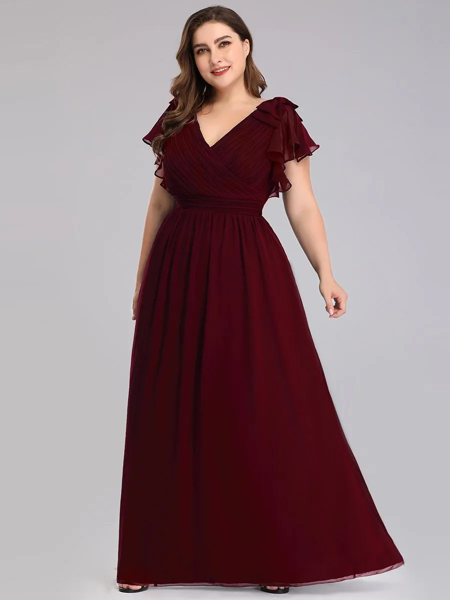 Maxi Long Chiffon Ruffles Sleeves Plus Size Wholesale Evening Dresses