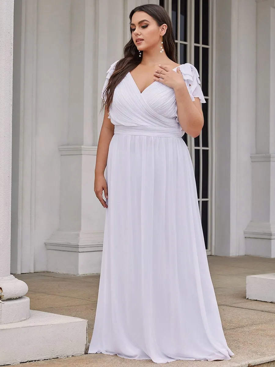 Maxi Long Chiffon Ruffles Sleeves Plus Size Wholesale Evening Dresses