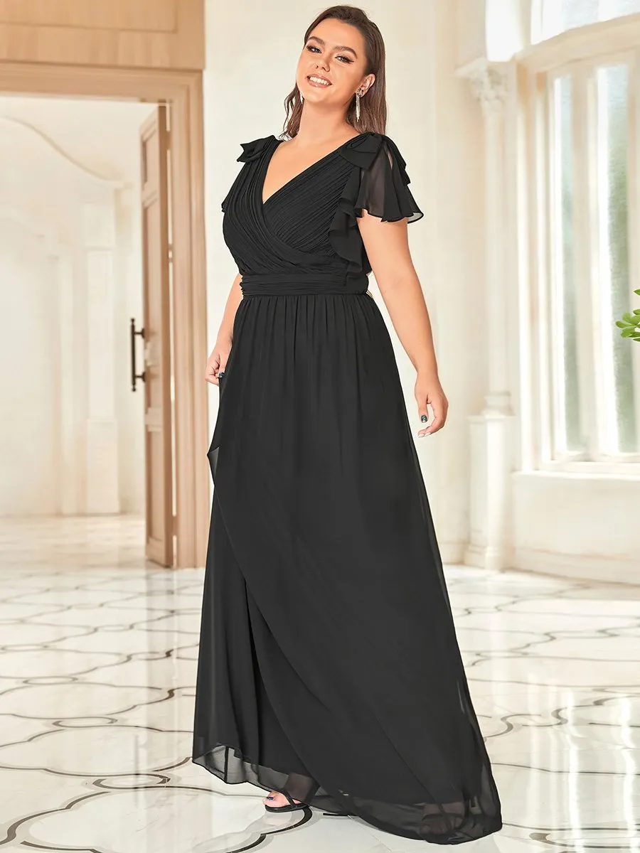 Maxi Long Chiffon Ruffles Sleeves Plus Size Wholesale Evening Dresses