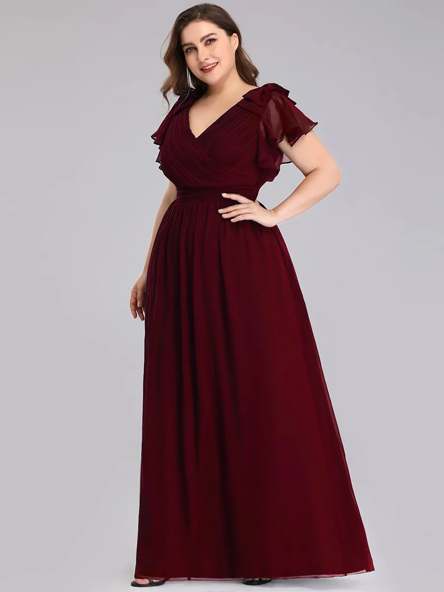 Maxi Long Chiffon Ruffles Sleeves Plus Size Wholesale Evening Dresses