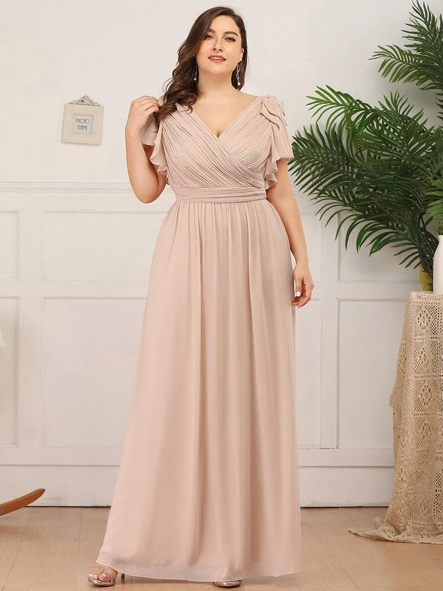 Maxi Long Chiffon Ruffles Sleeves Plus Size Wholesale Evening Dresses