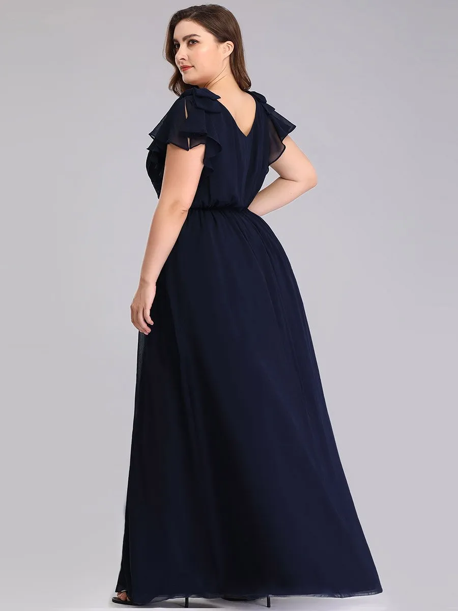 Maxi Long Chiffon Ruffles Sleeves Plus Size Wholesale Evening Dresses