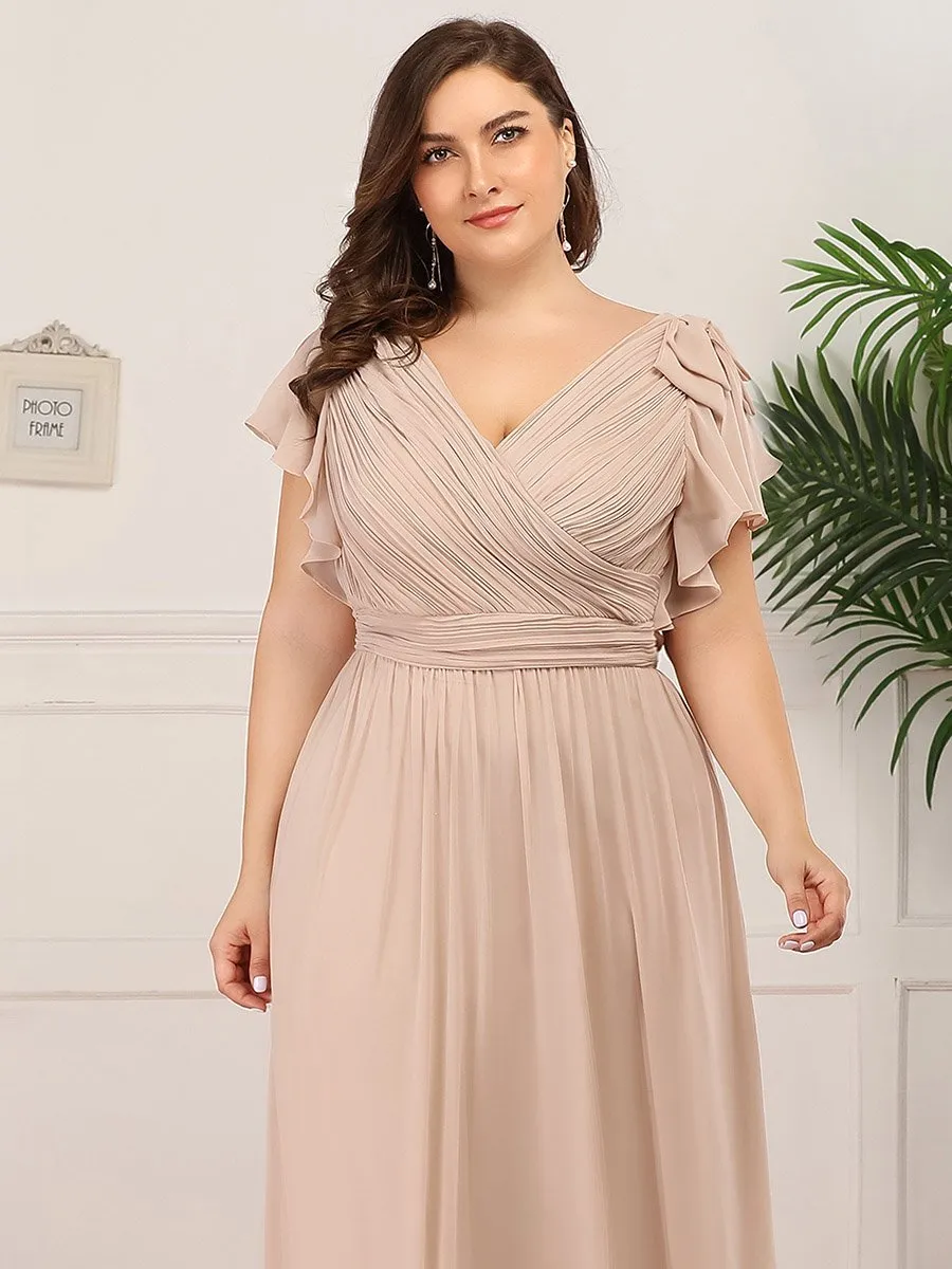 Maxi Long Chiffon Ruffles Sleeves Plus Size Wholesale Evening Dresses