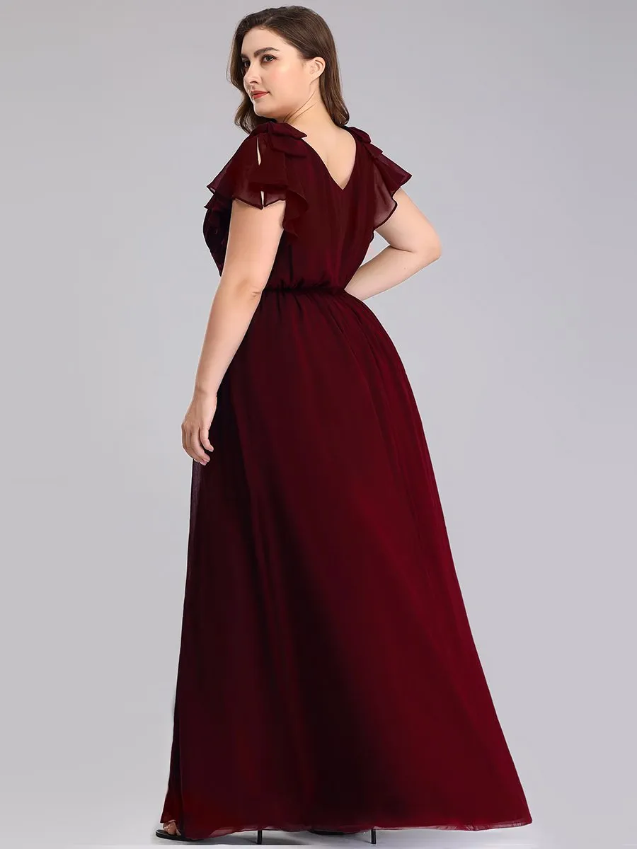 Maxi Long Chiffon Ruffles Sleeves Plus Size Wholesale Evening Dresses