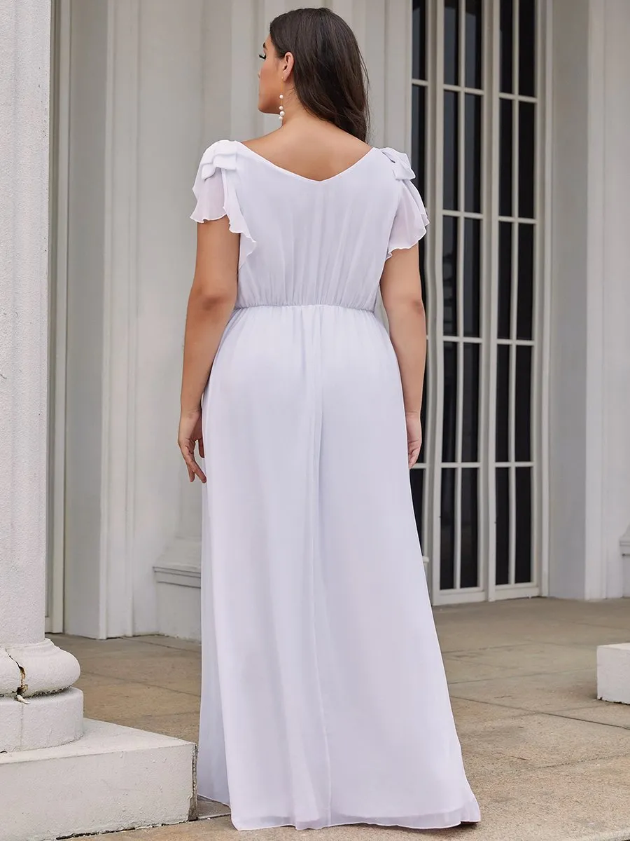 Maxi Long Chiffon Ruffles Sleeves Plus Size Wholesale Evening Dresses